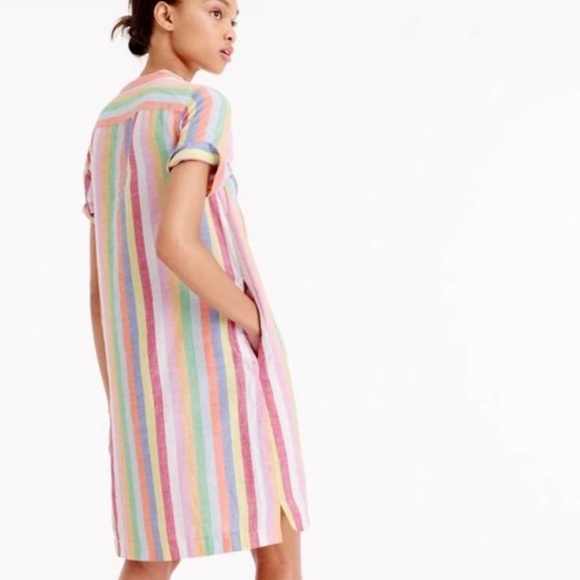 JCrew linen blend vertical rainbow striped mini dress w/ pockets. Size S, new - Picture 2 of 6
